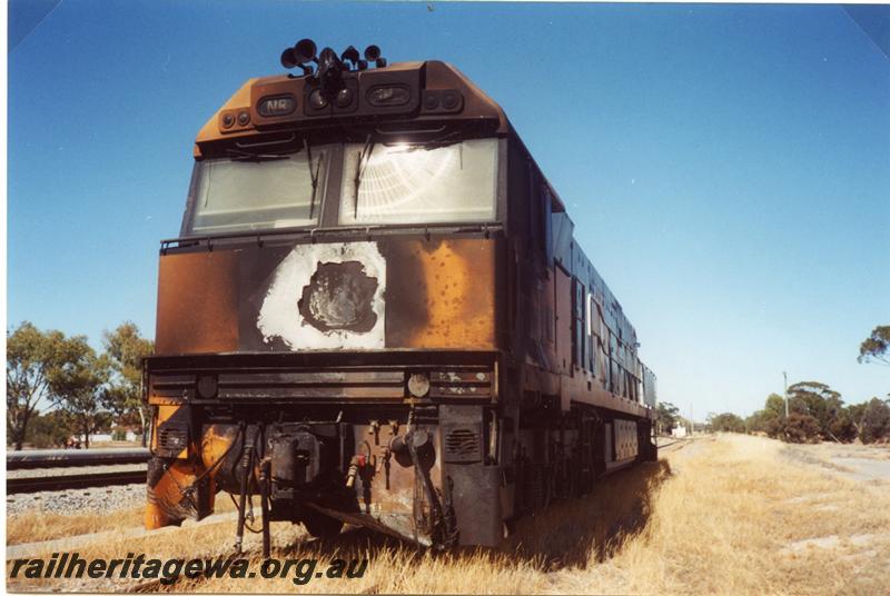 P05843
NR class 103, Kellerberrin, burnt, front view
