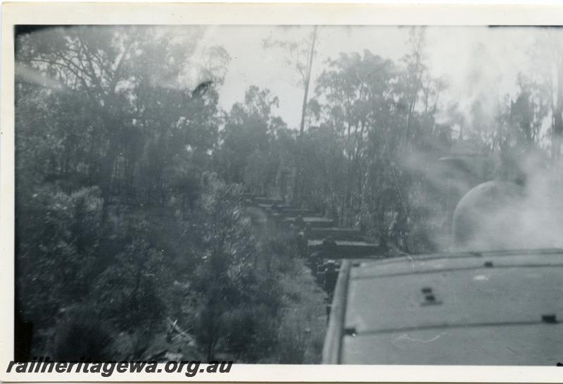 P05963
Millars G class loco, hauling an empty log rake, view looking back from loco
