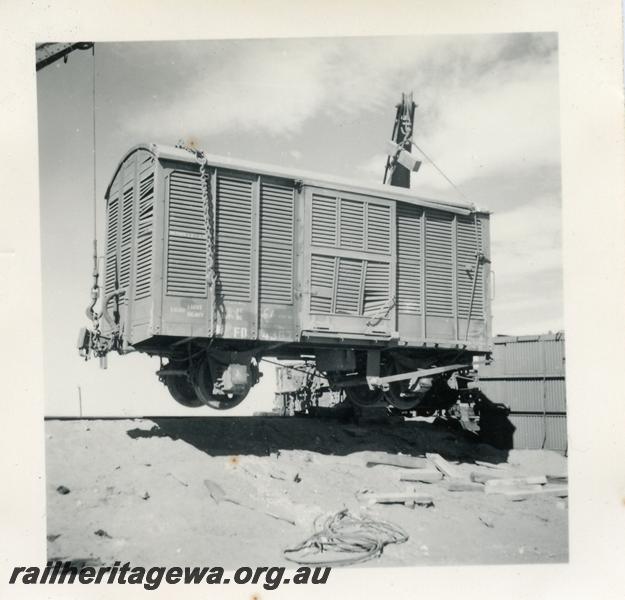 P06040
FD class van being lifted to be re railed at derailment between Austin and Moyagee, NR line
