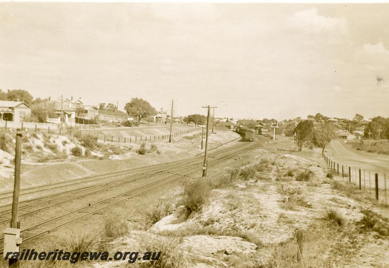 P06201
Track work. Bayswater looking towards station, shows junction of the Belmont Branch, Bayswater station with signal box in background
