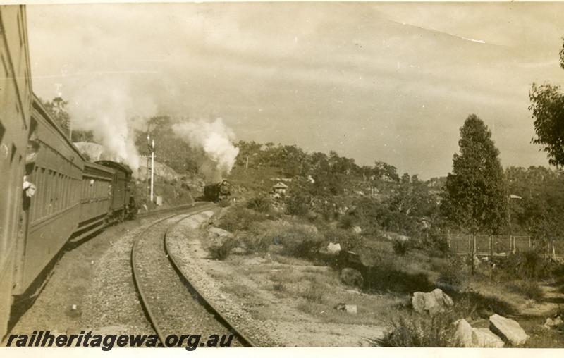 P06210
P class on 2nd division of a Hiker's train, east of the Swan View tunnel in National Park, ER line, Tunnel Junction signal box in background
