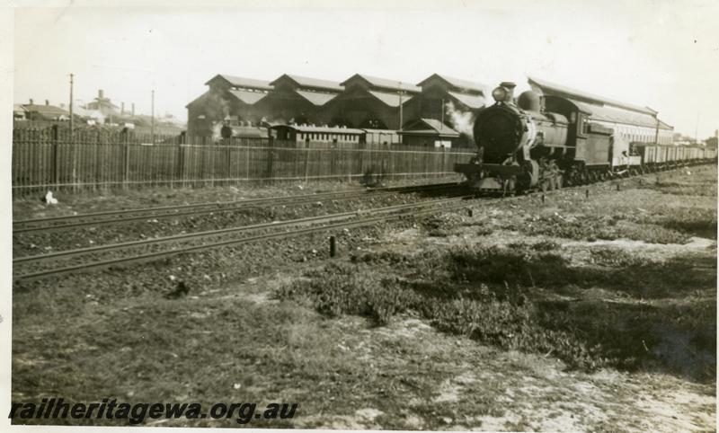 P06276
F class, loco sheds East Perth, goods train heading east.
