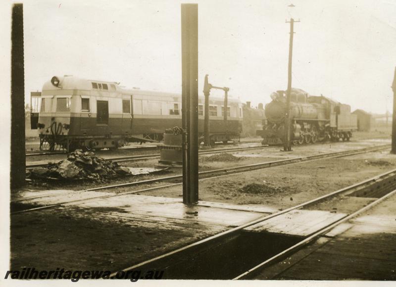 P06336
ADE class, East Perth, loco depot, front and side view
