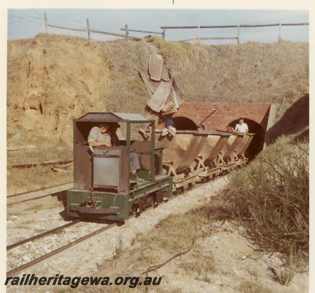 P06446
Maylands Brickworks loco hauling hoppers out of tunnel, at the brickworks, ARHS outing
