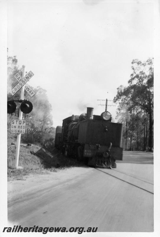 P06495
MSA class Garratt loco, between Boyup Brook and Donnybrook, DK line, goods train crossing a level crossing
