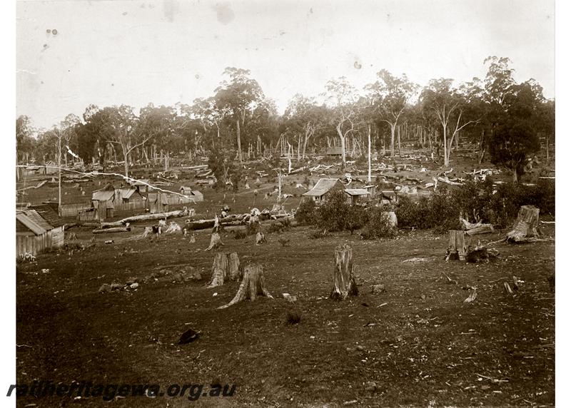 P06683
Jarrahdale, overall view of site showing workers huts
