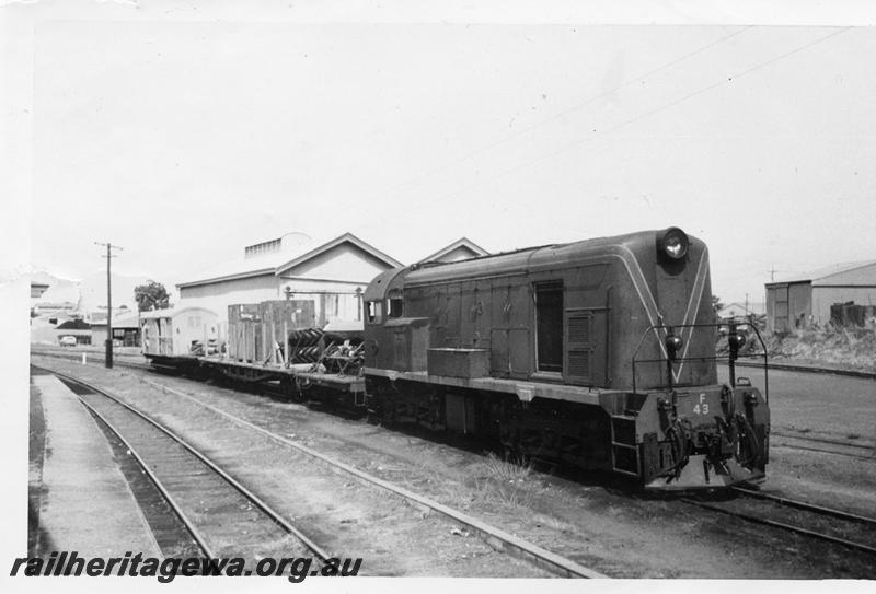 P06687
F class 43, goods shed, yard, Subiaco, suburban goods train. Same as P5244
