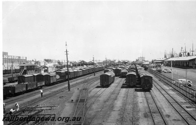 P06751
Yard, Fremantle, looking west, taken at 12.40 pm, E shed in background
