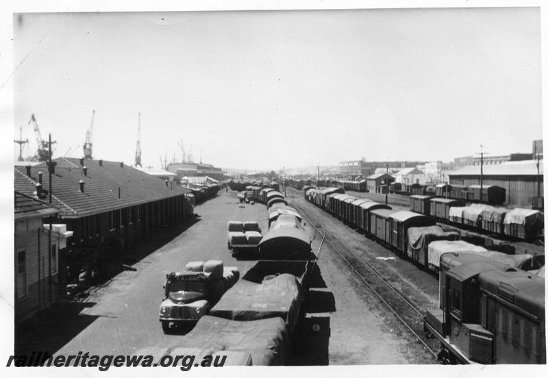 P06759
Yard, Fremantle, looking east, passenger terminal in background, taken at 12.40 pm, Y class shunting
