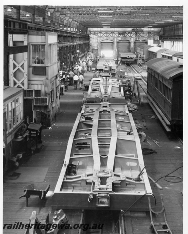 P06796
WF class wagons, (later reclassified to WFDY), under construction, Car Shop, Midland Workshops
