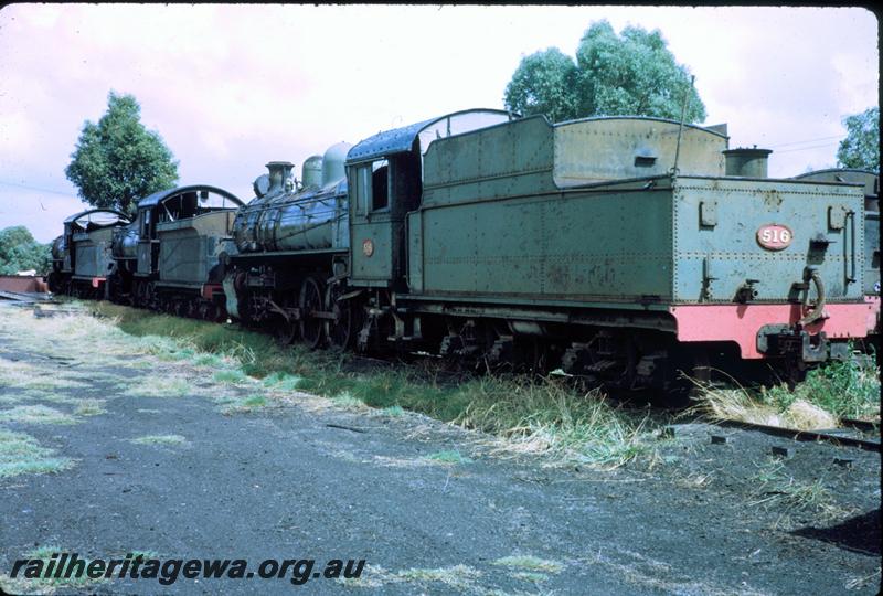 P06825
P class 516, stowed at Midland Workshops, side and end view.
