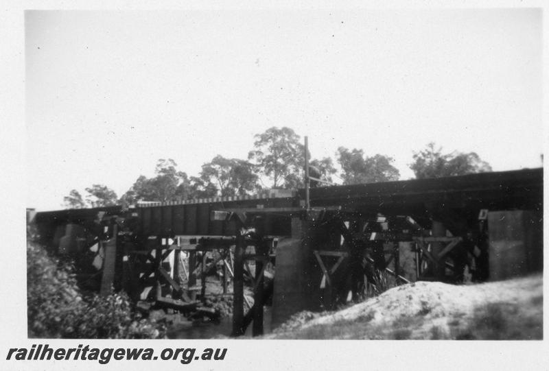 P06906
2 of 6 views of the replacement of the timber trestle bridge over the Serpentine River, just north of Serpentine Station with a steel girder bridge, SWR line
