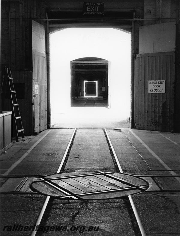 P06939
Wagon turntable, Wood Mill, east end looking towards Fitting Shop, Midland Workshops
