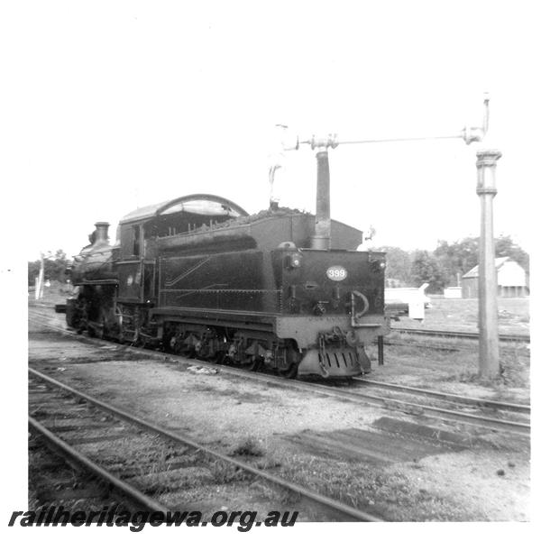 P07068
FS class 399, water column, Chidlow, ER line, on ARHS tour train, tender being refilled, rear view of tender.
