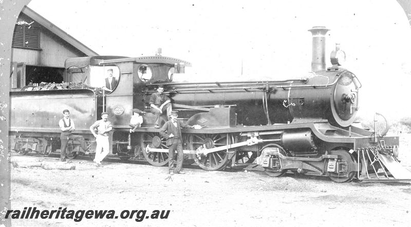 P07109
R class 232, Geraldton, NR line, side and front view, in front of loco shed
