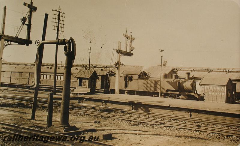 P07230
D class, water column, Perth Yard taken from platform 1 looking across yard.
