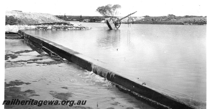 P07302
17 of 19 photos of the construction of the railway dam at Wurarga. NR line, view from east after flooding
