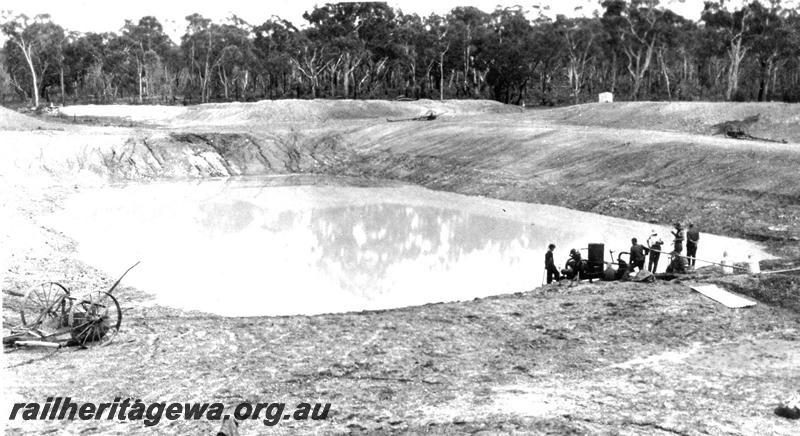 P07318
14 of 32 photos of the construction of the railway dam at Hillman, BN line, dewatering flooded excavation
