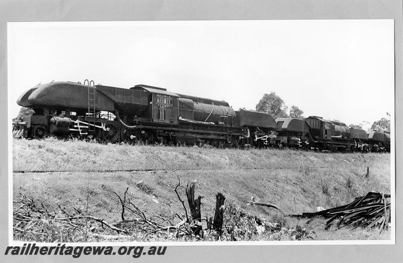 P07585
ASG class 21 Garratt, plus two other ASG class Garratts, Queensland, cab boarded up, end and side views
