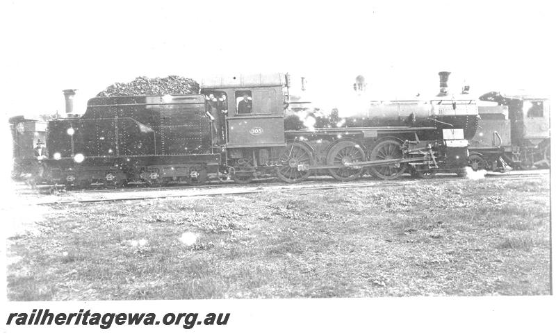 P07603
ES class 305 fitted with high sided self trimming tender, maybe when tender was just fitted, side view
