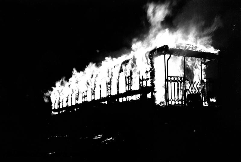 P07628
3 of 3 views of AQC class 345 on fire on the Laverton to Kalgoorlie train, seven miles east of Murrin Murrin, KL line
