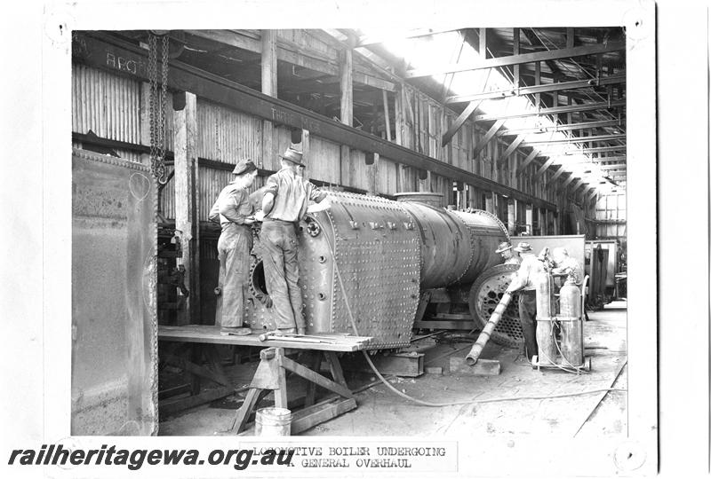 P07636
MRWA Workshops, locomotive boiler undergoing a general overhaul
