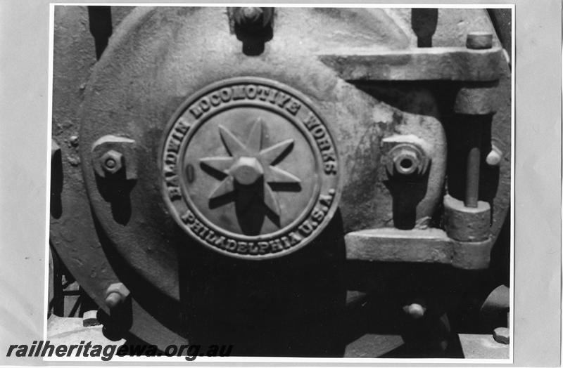 P07802
Makers plate (builders plate), Baldwin Locomotive works, off smoke box 
