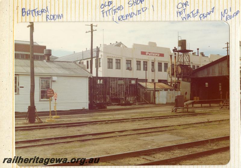 P07895
7 of 13 views of the Car & wagon depot, Perth Yard, shows from left to right, Battery Room, Fitters Shop partly demolished, Hot Water Plant, part of Carriage Shed, 