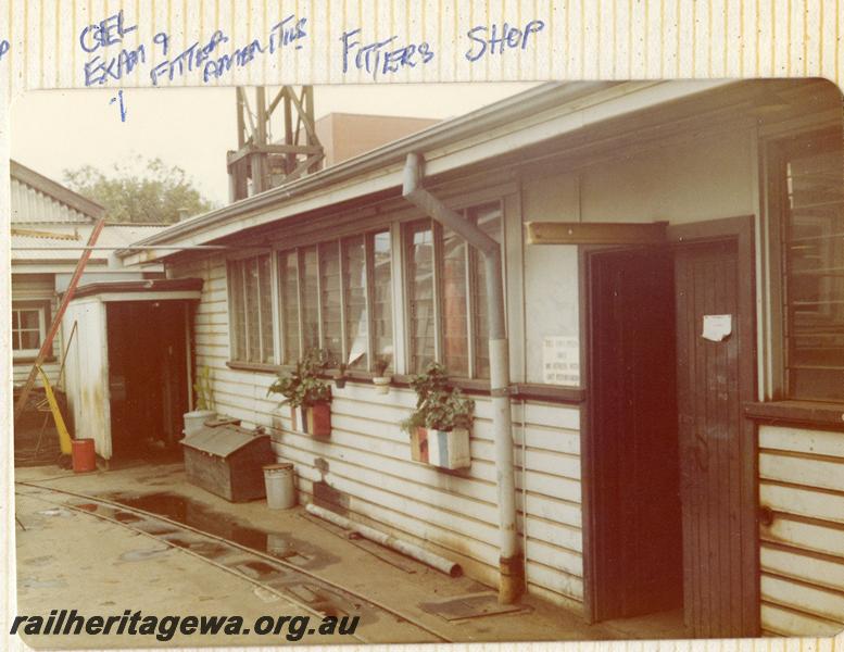 P07896
8 of 13 views of the Car & wagon depot, Perth Yard, shows from left to right, C&W Exam & Fitters Amenities, Fitters Shop with narrow gauge tramway in foreground.
