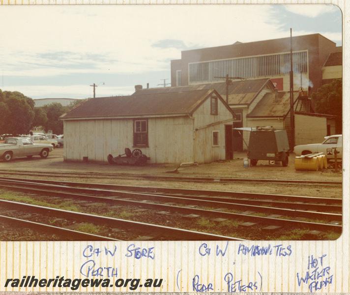 P07897
9 of 13 views of the Car & wagon depot, Perth Yard, shows from left to right, C&W Store, C&W Amenities & hot Water plant.
