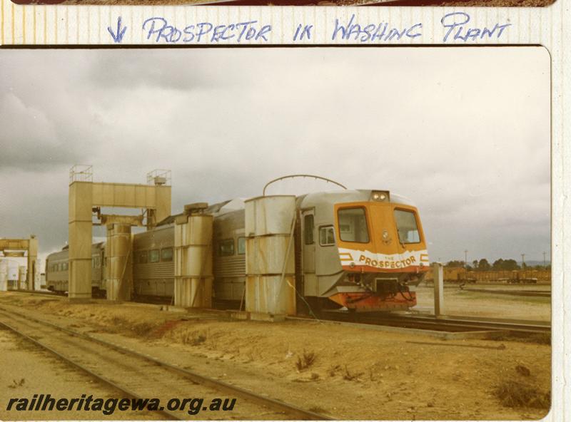 P07904
Prospector railcar, washing plant, Forrestfield Yard, railcar being washed.
