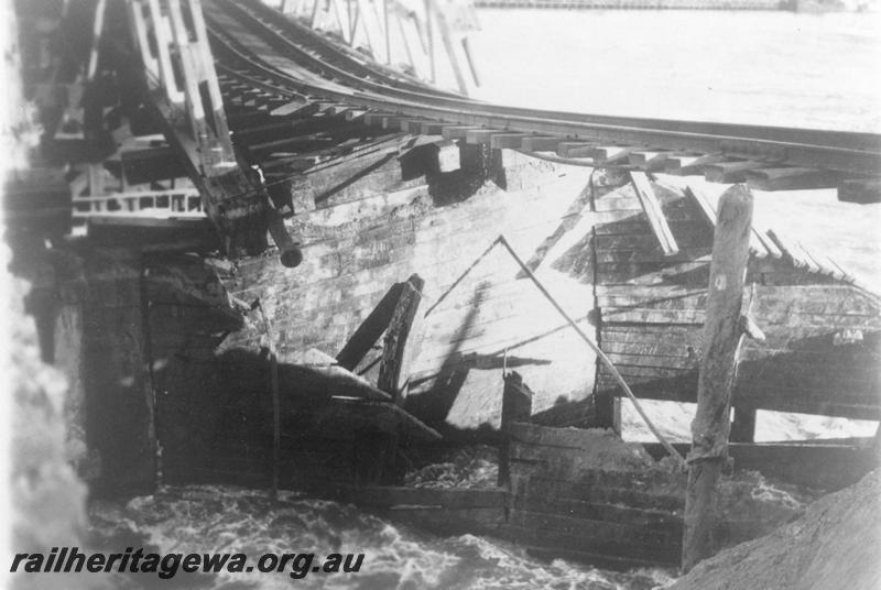 P08052
North Fremantle railway bridge after collapse, view looking south..
