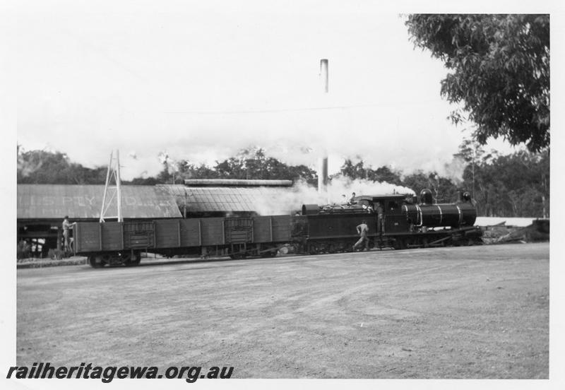 P08161
Bunnings loco No.176, RCA class bogie open wagon, Donnelly River Mill, shunting.
