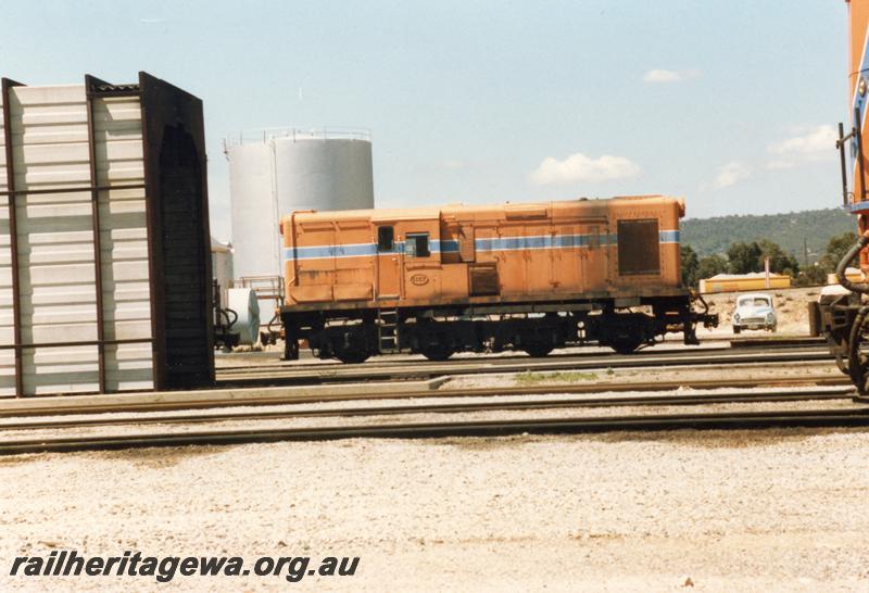 P08232
Y class 1107, orange livery, Forrestfield Yard, side view.
