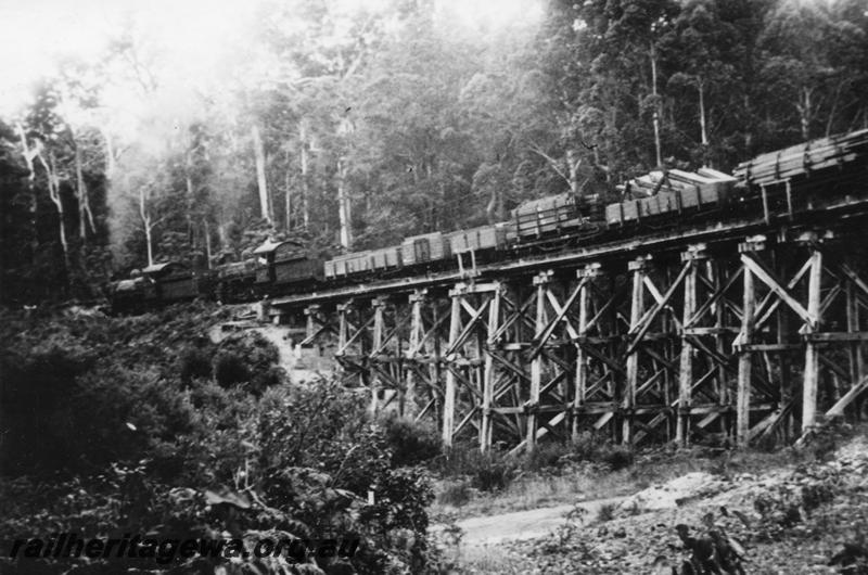P08312
FS class loco double heading, trestle bridge, Pemberton, timber train

