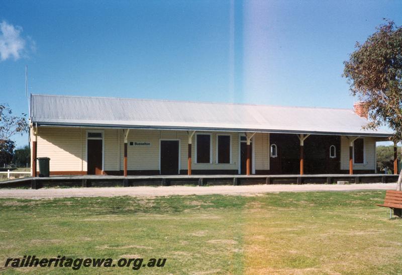 P08406
Busselton, station building, relocated south of Vasse River bridge, BB line, platform side. On old formation.
