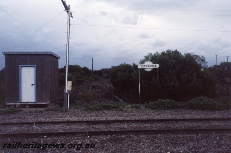 P08425
Esperance, safe working shed, nameboard, standard gauge, CE line.
