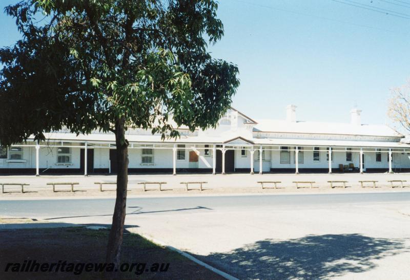 P08480
Northam, station building, narrow gauge, view of road side, ER line.
