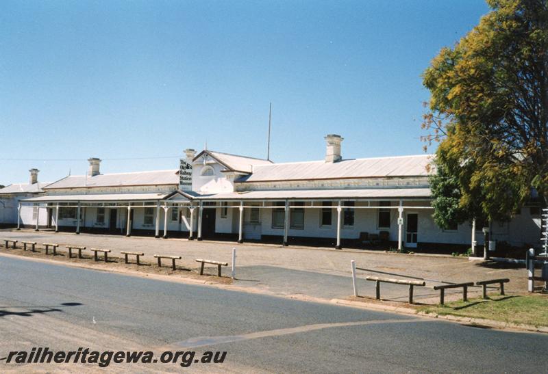 P08482
Northam, station building, narrow gauge, view of road side, ER line.
