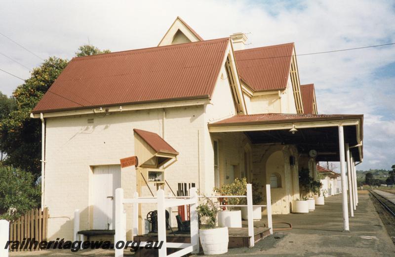 P08503
York, station building, view from rail side, lever frame, station clock, GSR line.
