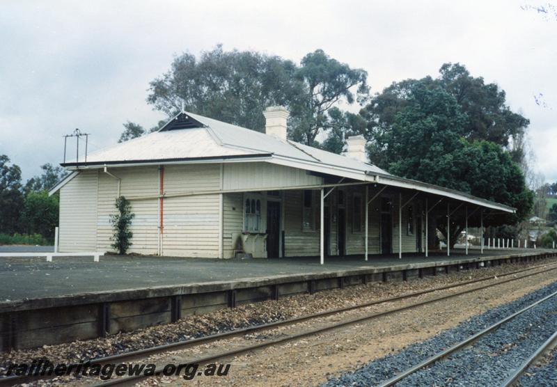 P08630
Bridgetown, station building, platform, view from rail side, PP line.
