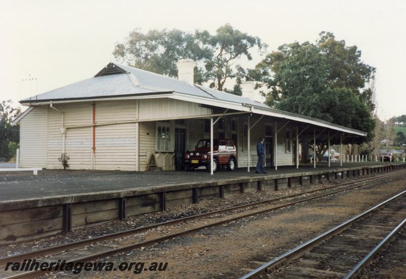 P08632
Bridgetown, station building, platform, view from rail side, PP line.
