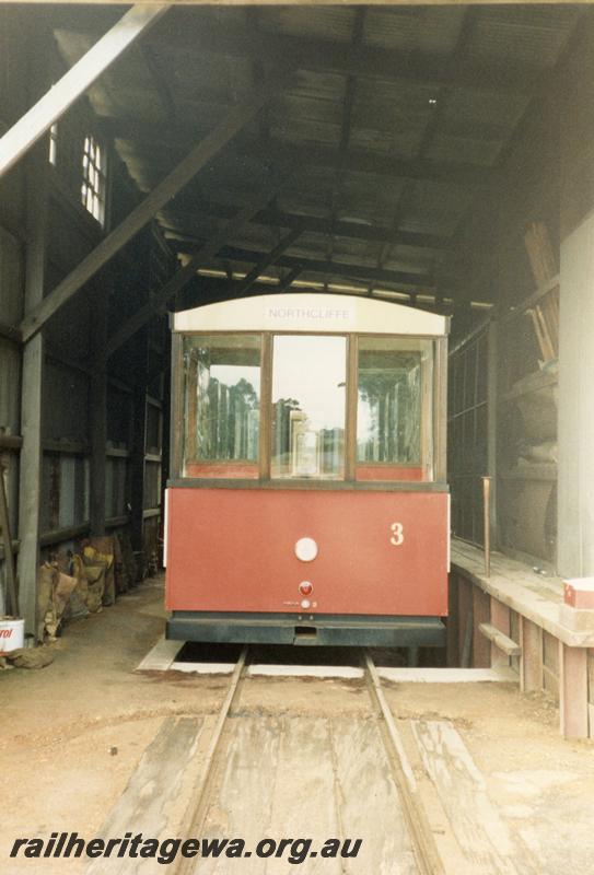 P08638
Pemberton, goods shed with tram 3, inspection pit, PP line.
