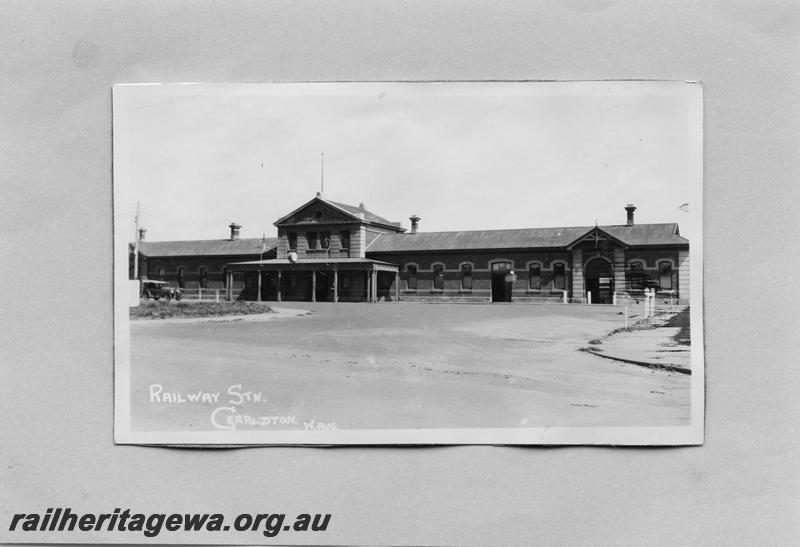 P08707
Station building, Geraldton, NR line, streetside view, shows period car in the view
