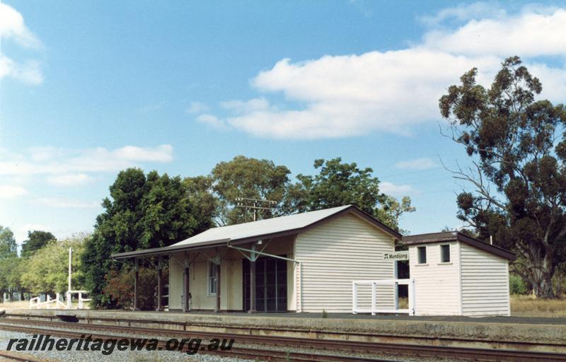 P08795
2 of 4 views of the station buildings at Mundijong, SWR line, trackside and south end view of buildings
