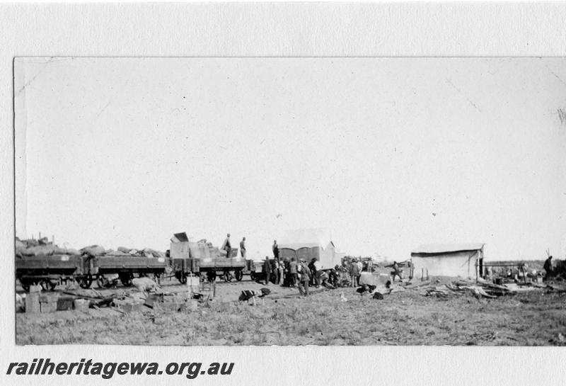 P08886
2 of 29 views of the construction of the Wyalkatchem-Lake Brown-Southern Cross railway, WLB line. Work train at 