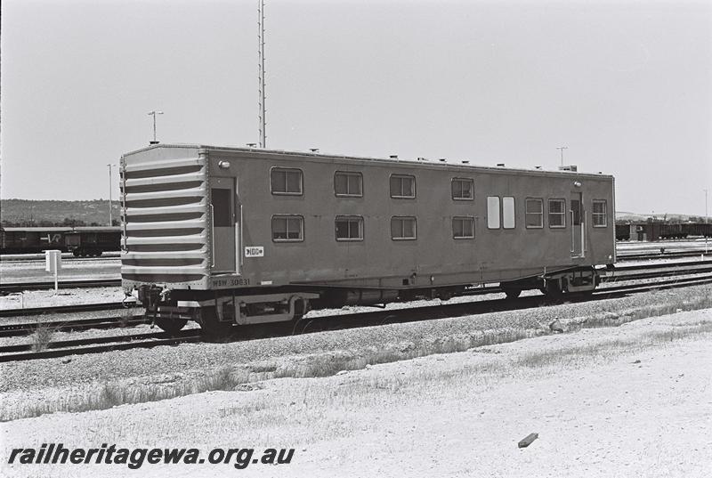 P09022
WSW class 30631 standard gauge crew living van, Forrestfield Yard, end and side view.
