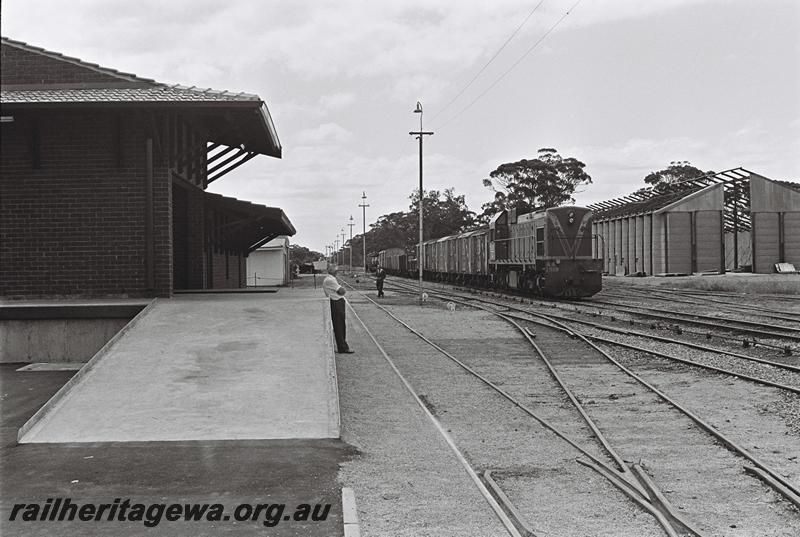 P09051
AA class 1519, station building, wheat bin, Moora, MR line, goods train
