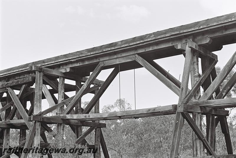 P09205
4 of 8 views of the MRWA style trestle bridge over the Moore River at Mogumber, MR line, side view of the central span
