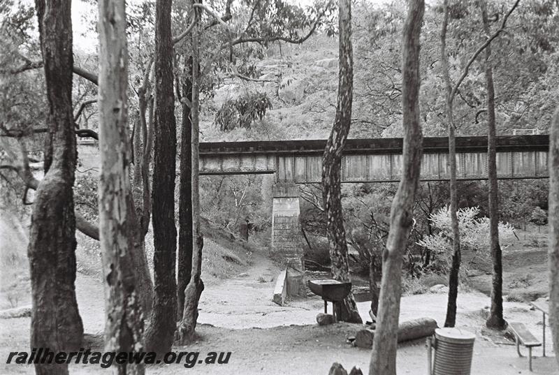 P09215
1 of 3 views of the steel girder bridge at John Forrest National Park on the abandoned ER line, side view through the trees.
